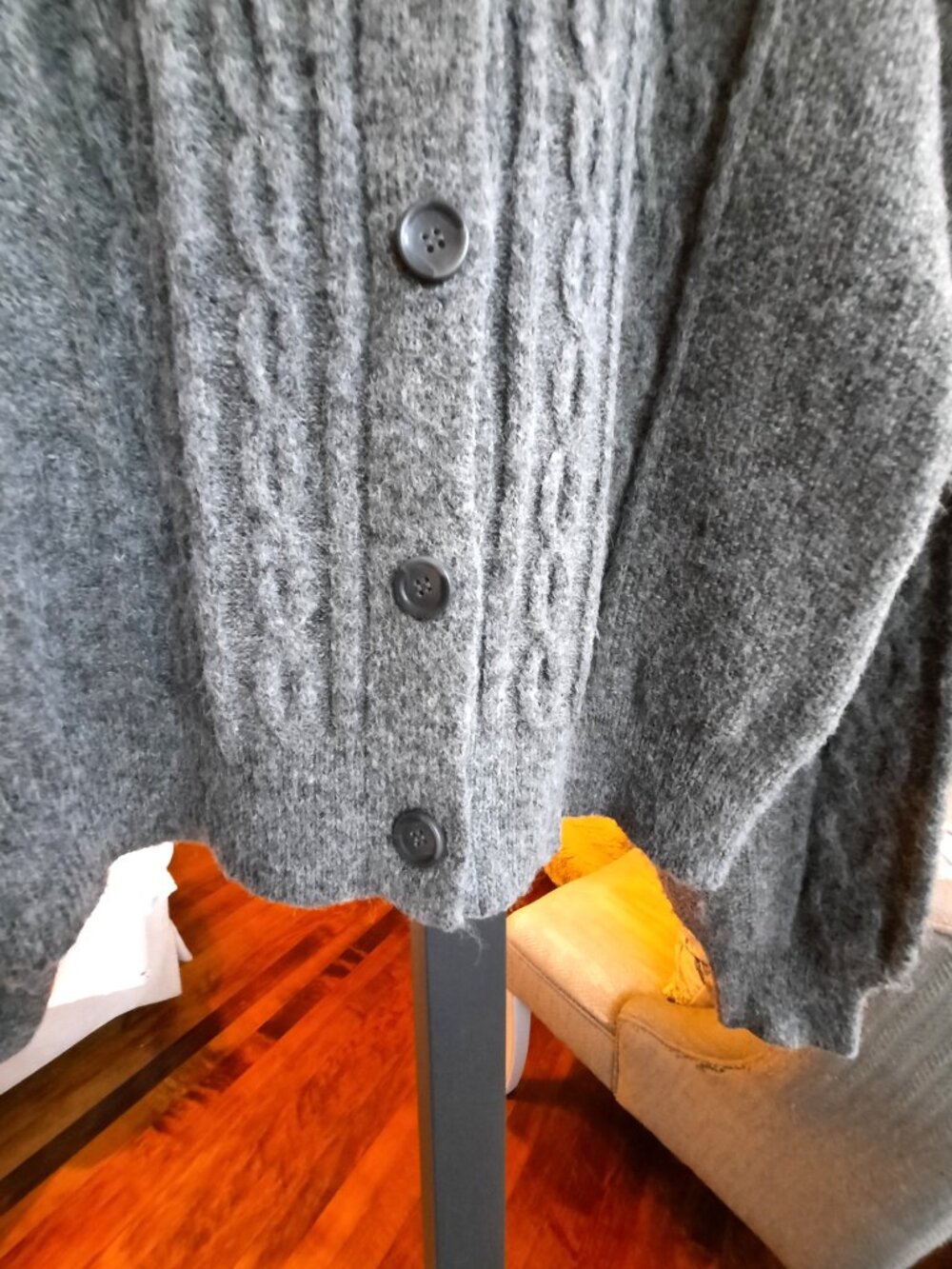 Chaps Gray Cable Knit Cardigan Sweater - Picture 5 of 8